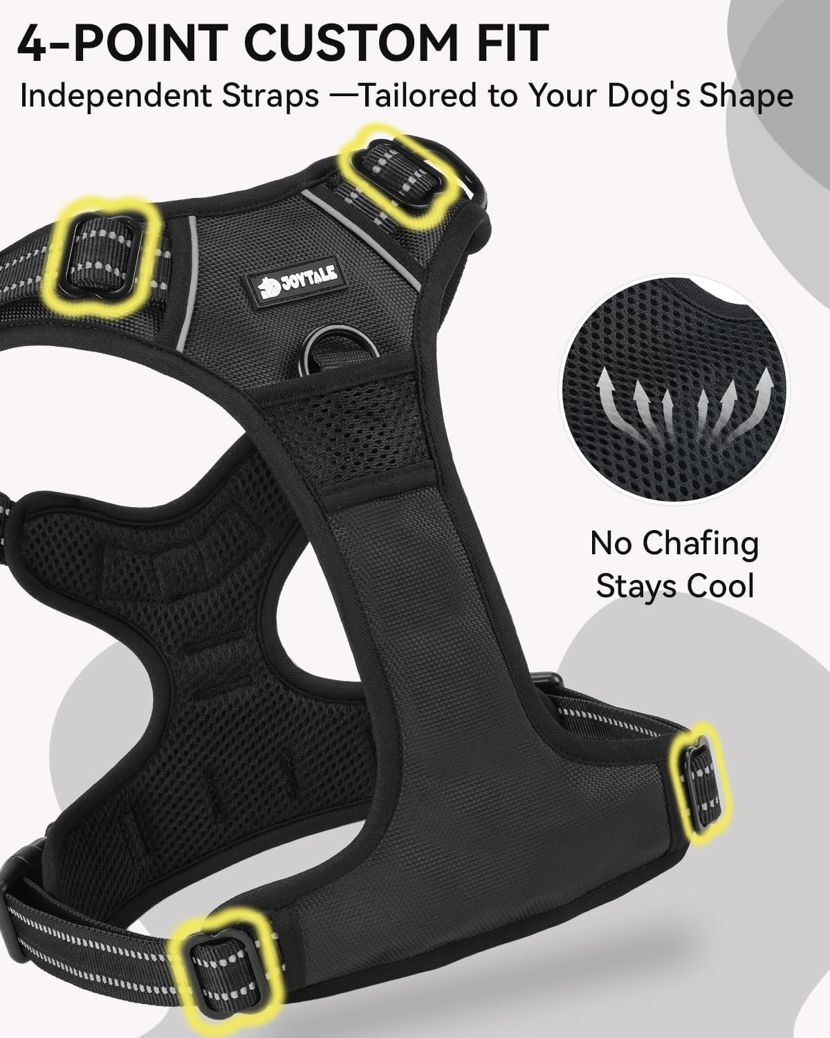 Joytale No Pull Dog Harness & Seat Belt, Easy On 3-Buckle, L - Black / Large - image 4