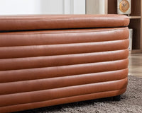 Storage Ottoman Bench Upholstered PU Leather End of Bed Stool with Safety Hinge for Bedroom, Living Room, Entryway (44.5-inch, Brown), TN2436
