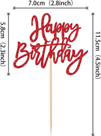24 PCS Happy Birthday Cupcake Toppers Glitter Picks for Celebrating - Red - image 2