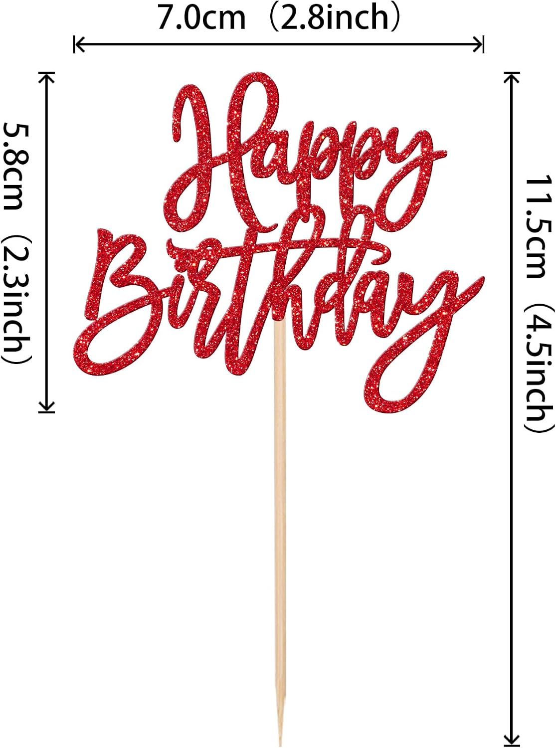 24 PCS Happy Birthday Cupcake Toppers Glitter Picks for Celebrating - Red - image 2