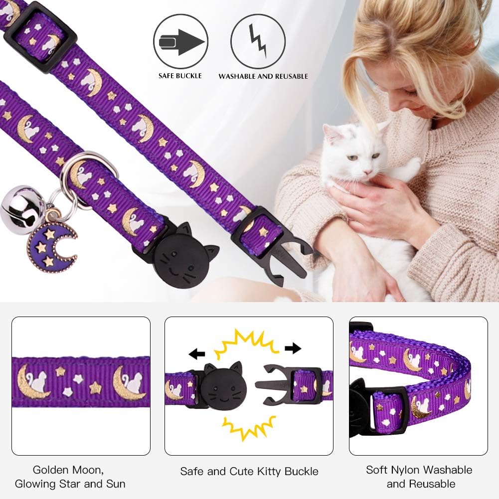 Baeuppit 2Pcs Breakaway Cats Collars Cat Collars for Boy & Girl Cats - 7.0-10.7'' / Pink+Purple - image 2