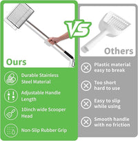 Large Chicken Poop Scooper, Metal Coop Scoop with 32" to 67" Adjustable Long Stainless Steel Handle, Chicken Poop Scooper for Sand with Heavy Duty Sifting Shovel for Chicken/ Horse/ Pet Coops (10 IN)
