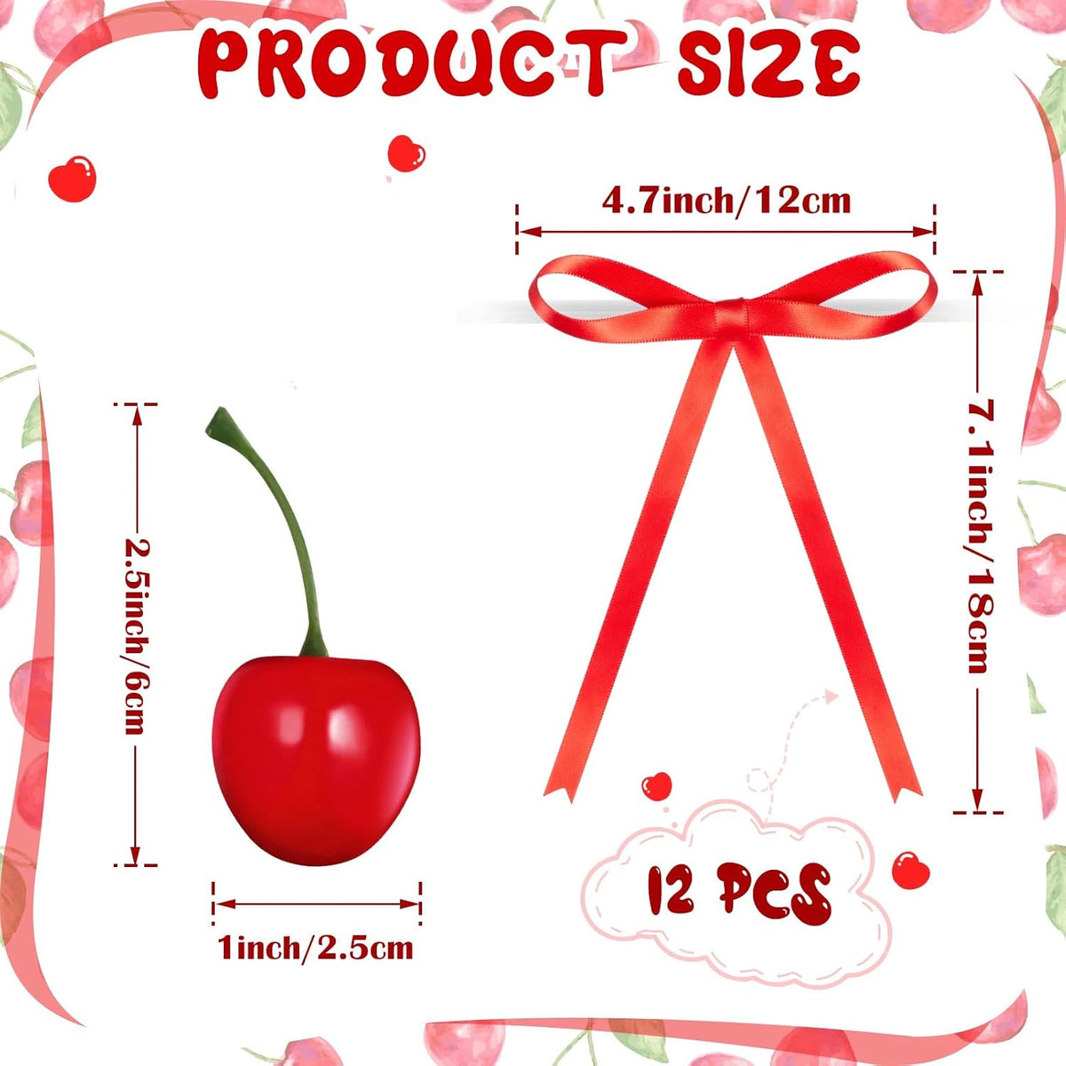 Chunful fake cherry cake toppers with red polyester bows - view 17