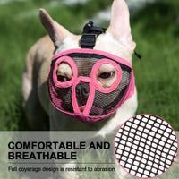 Short Snout Dog Muzzle - Adjustable Breathable Mesh Bulldog Muzzle for Biting Chewing Barking - Pink / Medium/11"-17" - image 2