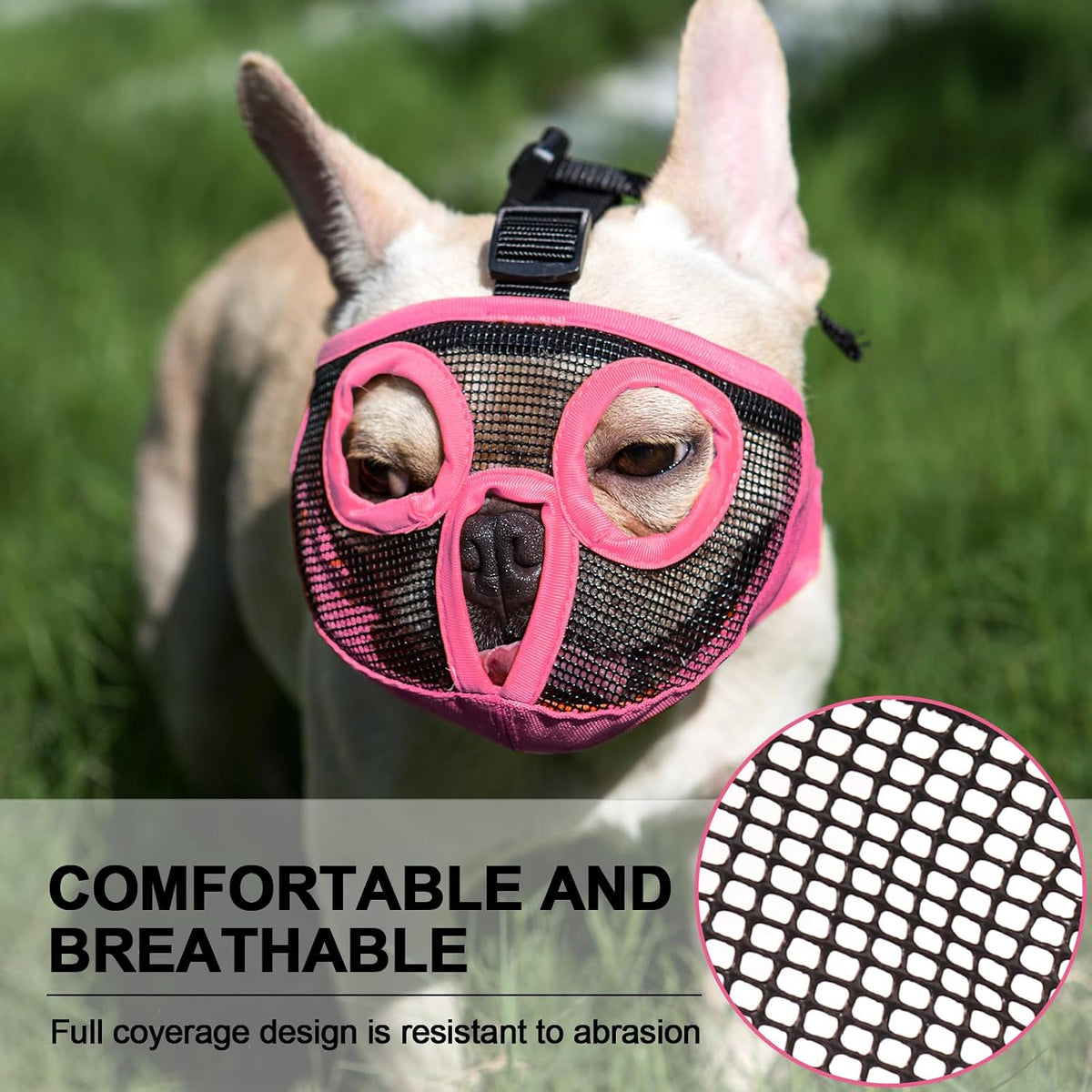 Short Snout Dog Muzzle - Adjustable Breathable Mesh Bulldog Muzzle for Biting Chewing Barking - Pink / Medium/11"-17" - image 2