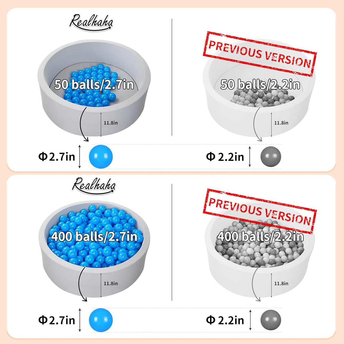 Realhaha plastic ball pit balls, 2.76 inches, in blue, pink, purple and yellow - view 38