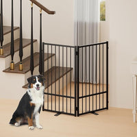 Full Metal Freestanding Dog Gate with Door, 36''Height Foldable Pet Dog Fence for Indoor & Outdoor, 2 Panels Extra Wide Free Standing TallDog Gates for Doorways,House,Stairs,Porch,Deck,Yard