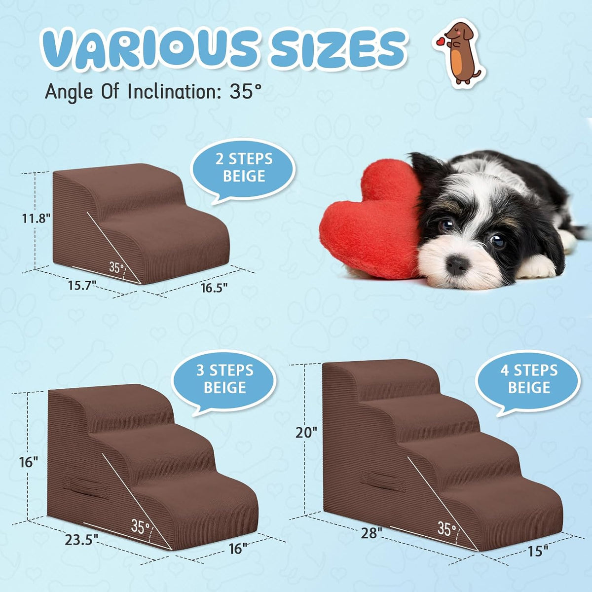 4 Step Dog Stairs Pet Ramp for High Beds, Sofas and Cars – Essentials for Dogs - Coffee / 2.0 / 2-Step 11.8"H - image 2