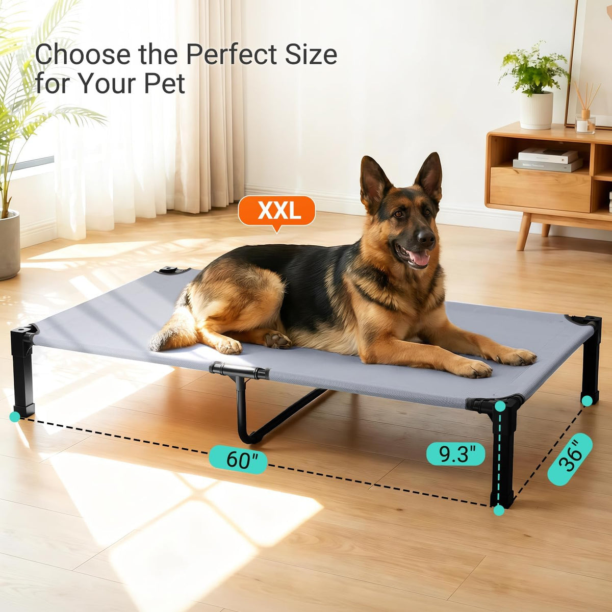 Elevated Outdoor Dog Bed, Raised Dog Bed with Steel Framed 42in – Essentials for Dogs - Grey / 60"L x 36"W x 9.4"H - image 3