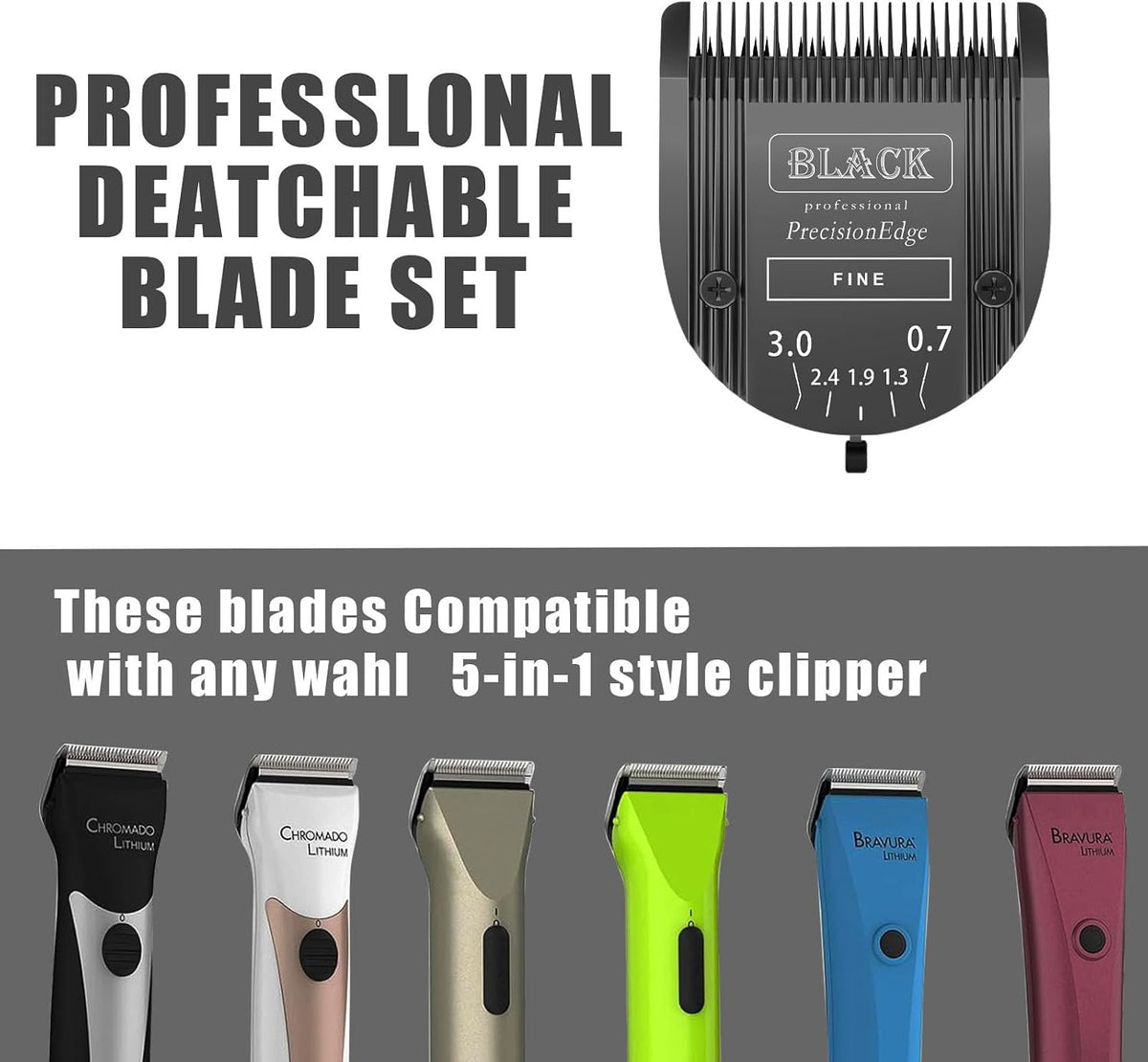 3Pack 5 in 1 Blades Dog Grooming Blade Compatible with Wahl Bravura - Black/2pc - image 2