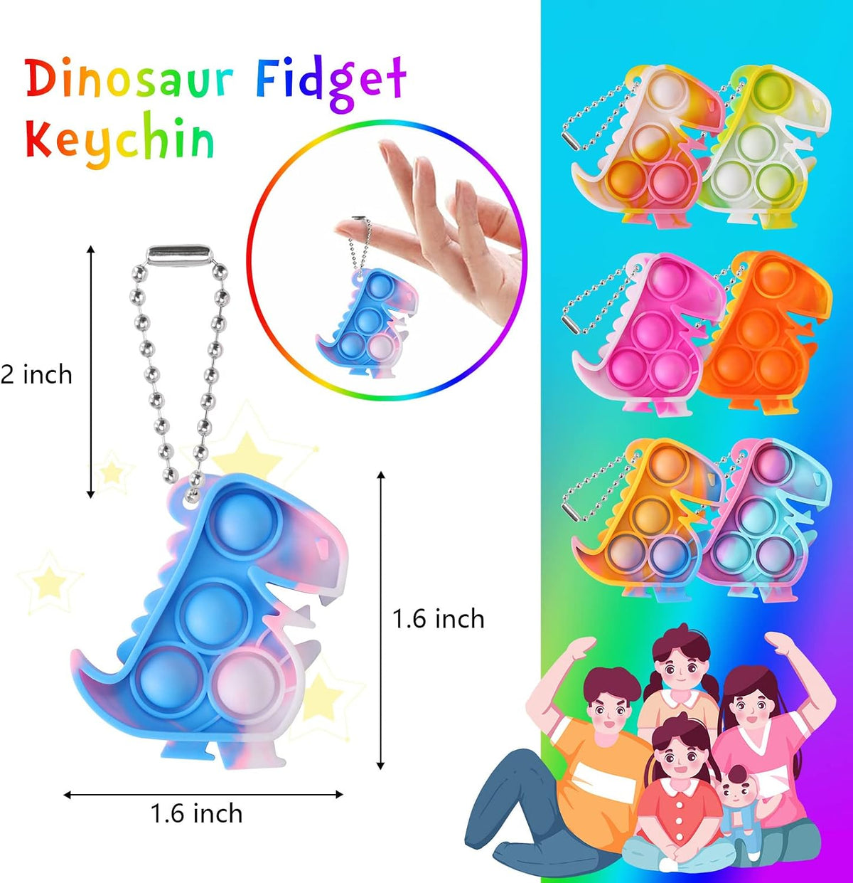 PICcircuit 30 pack mini pop fidget keychains in multicolor shapes for party favors - view 11