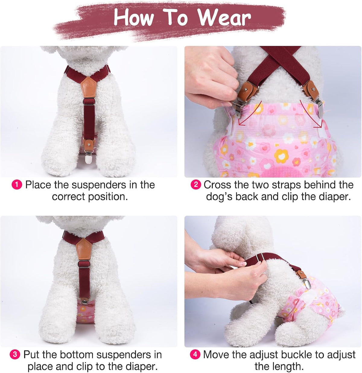 Pet Soft Dog Suspenders 2 Pieces Female Dog Diaper Suspenders - Brown & Burgundy / X-Small/Small - image 3