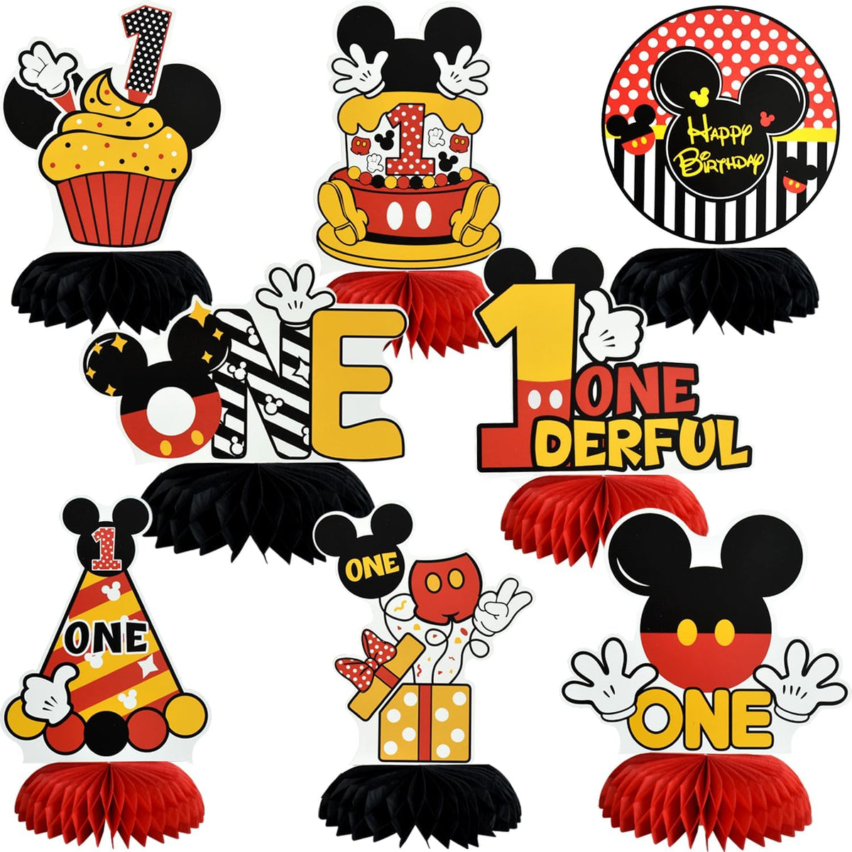 TONIFUL 1st Birthday Black Red Yellow Mouse Themed Table Centerpieces – Fun for Kids & Family - Red Mouse ONE