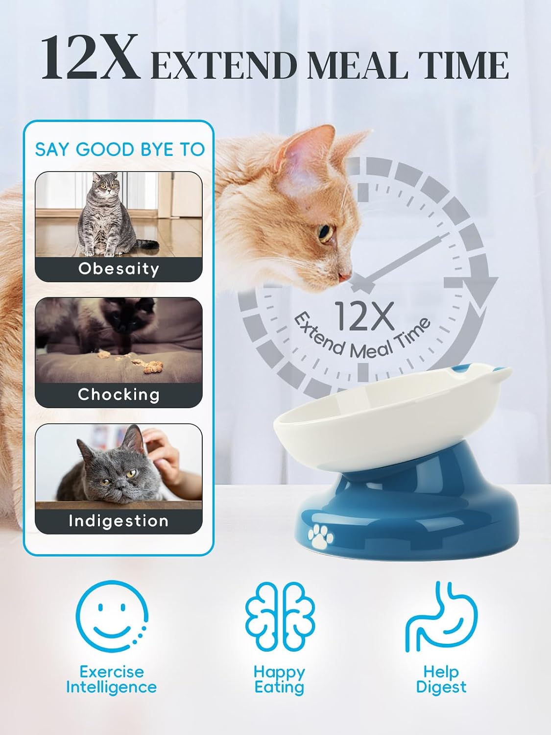 Y YHY Ceramic Cat Slow Feeder - Blue / 6 inches - image 2