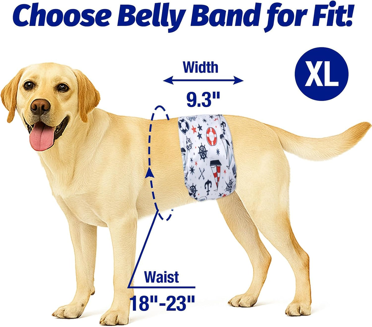 Pet Soft Dog Belly Bands - Washable Dog Diapers Belly Band for Male Dogs, Reusable Male Dogs Wraps - Sailor / X-Large (19''-23'') - image 2
