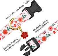 Cotton Dog Collar White and Pink Love Heart with Pendant Cute Dog - Red and White Flower / L - image 2
