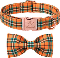 Green Dog Collar with Bow Tie, Christmas Bowtie Dog Collar M – Essentials for Dogs - S / B-Orange Green Plaid