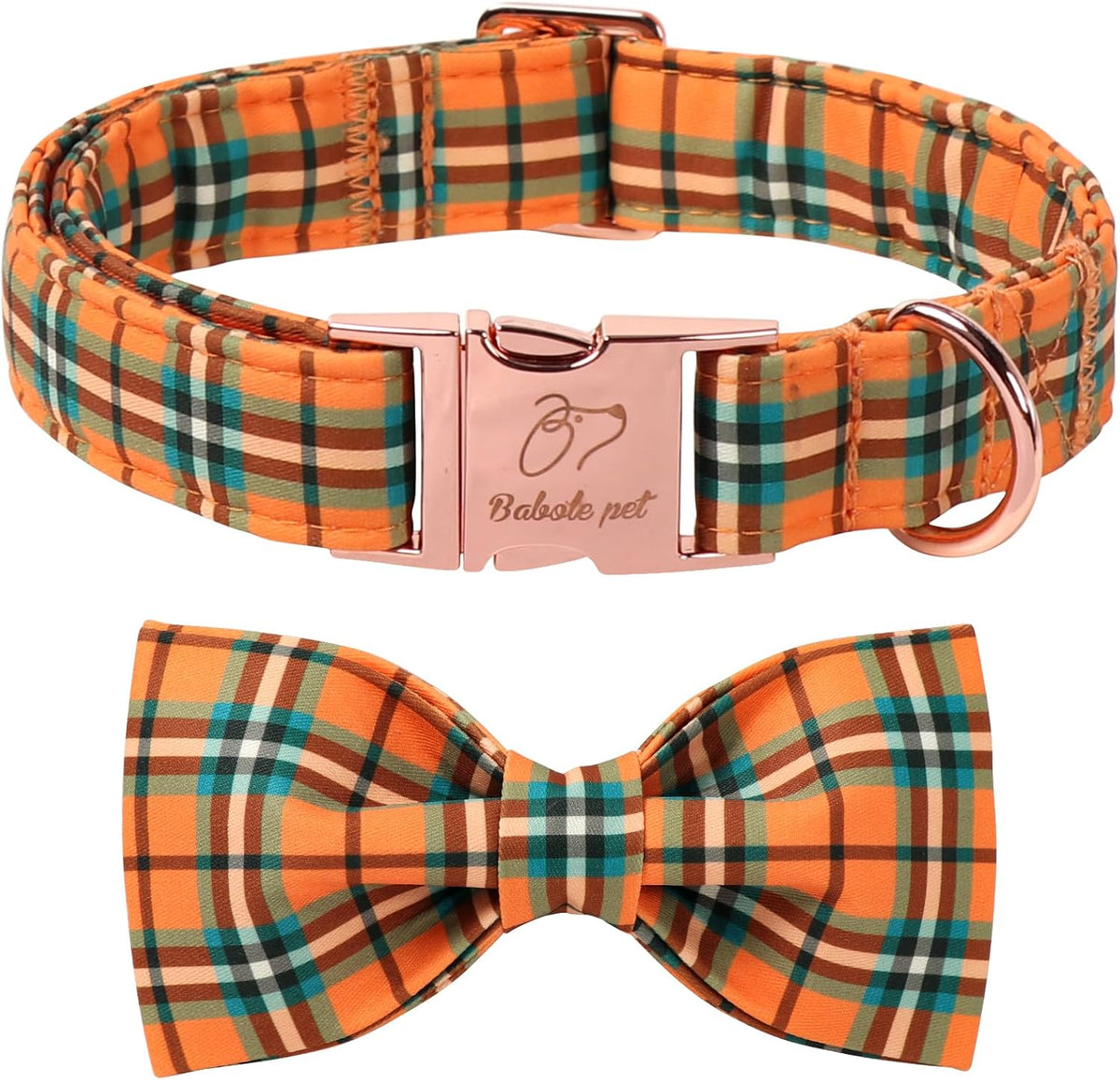 Green Dog Collar with Bow Tie, Christmas Bowtie Dog Collar M – Essentials for Dogs - S / B-Orange Green Plaid