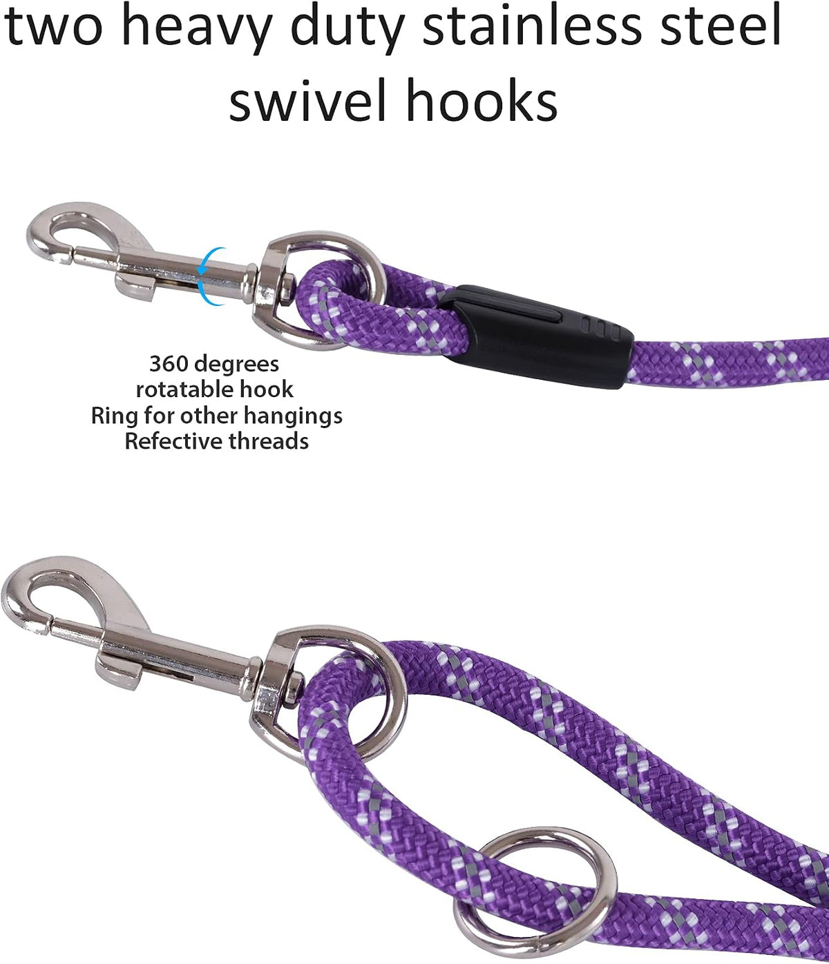 Long Dog Leash for Training 10FT/16FT/20FT/30FT/50FT/100FT - 16FT* 1/3 inch / 1Pack Purple - image 4