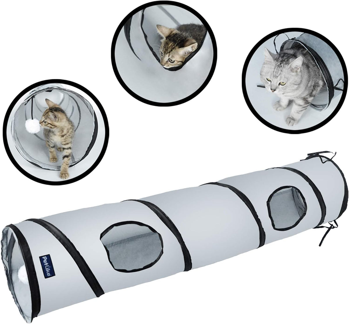 PetLike Cat Tunnel for Indoor Cats Collapsible Pop-up Pet Tube Peek - one way / Grey