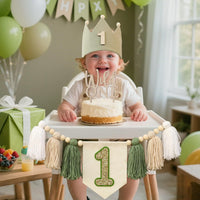 DCJHFJ First Birthday Decorations for Boy Highchair Banner One - White Beige Green - image 2