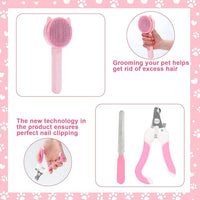 VCZONE 8 Pcs Cat Brush Grooming Kits, Pet Self Cleaning Kit with Pet Nail Clipper and File, Flea Comb, Pet Shampoo Bath Brush, Pet Shedding Brush, Silicone Toothbrush (Pink)