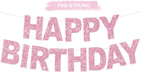 BEISHIDA Pre-Strung Glitter Pink Happy Birthday Banner Party Sign - pink #2