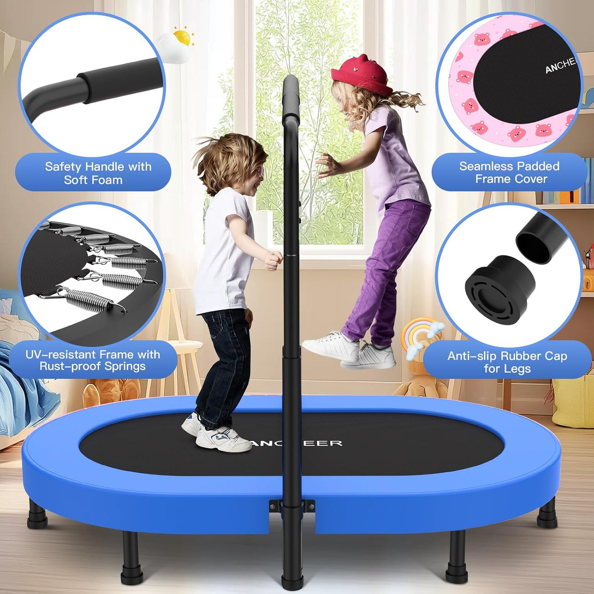 ANCHEER 56" Double Mini Trampoline for Kids - Blue Pro - image 3
