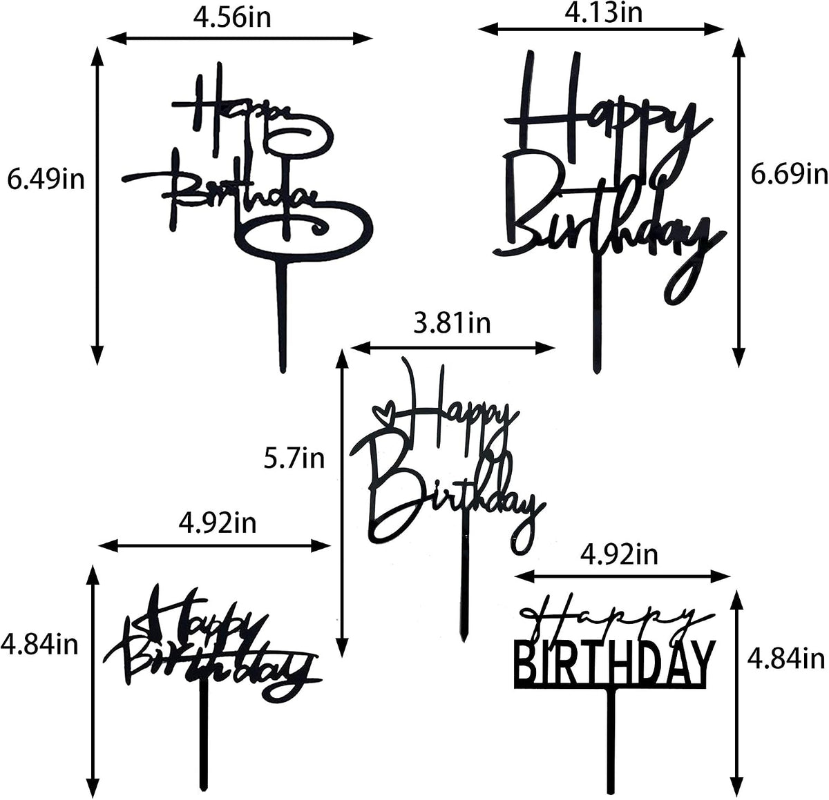 10 PCS Black Happy Birthday Cake Topper Acrylic Cupcake Topper - Black - image 2