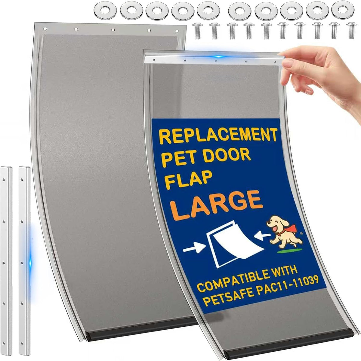 2PC Replacement Flap PAC11-11039 with Screws & Washers for PetSafe - With Bracket-smoky Translucent / Large PAC11-11039 / 2