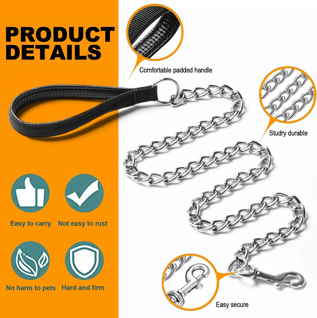 Heavy Duty Metal Dog Leash - 4 FTx3 mm (0-80 lbs) - image 2