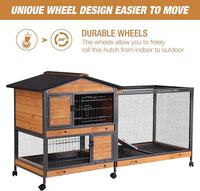 Rabbit Hutch Bunny Cage Strong Iron Frame Rabbit Cage Indoor and Outdoor Chicken Coop with Casters Waterproof Roof, Great for Rabbit,Bunny,Guinea Pig,Chickens.