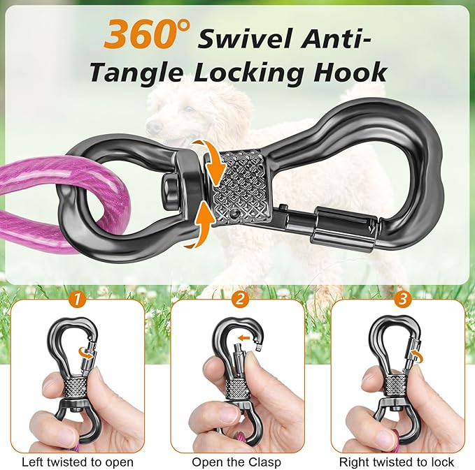 Tresbro 100FT Dog Tie Out Cable with Spring, Shock Absorbing Tether Chains for Outside Aavilable in 10/15/20/25/30/40/50/70/100/120 FT, Heavy Duty Leads for Yard for Medium & Large Dogs Up to 500 LBS