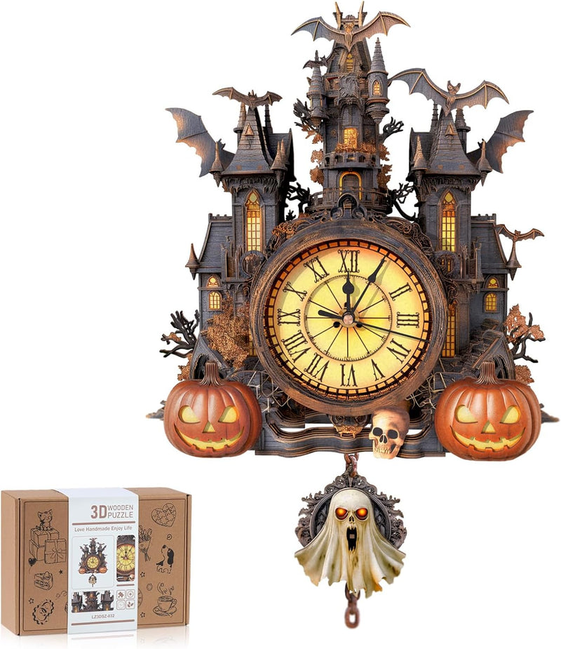 3D Puzzles for Adults, Halloween Cottage Clock 3D DIY Model Kit – Fun for Kids & Family - Halloween Cottage