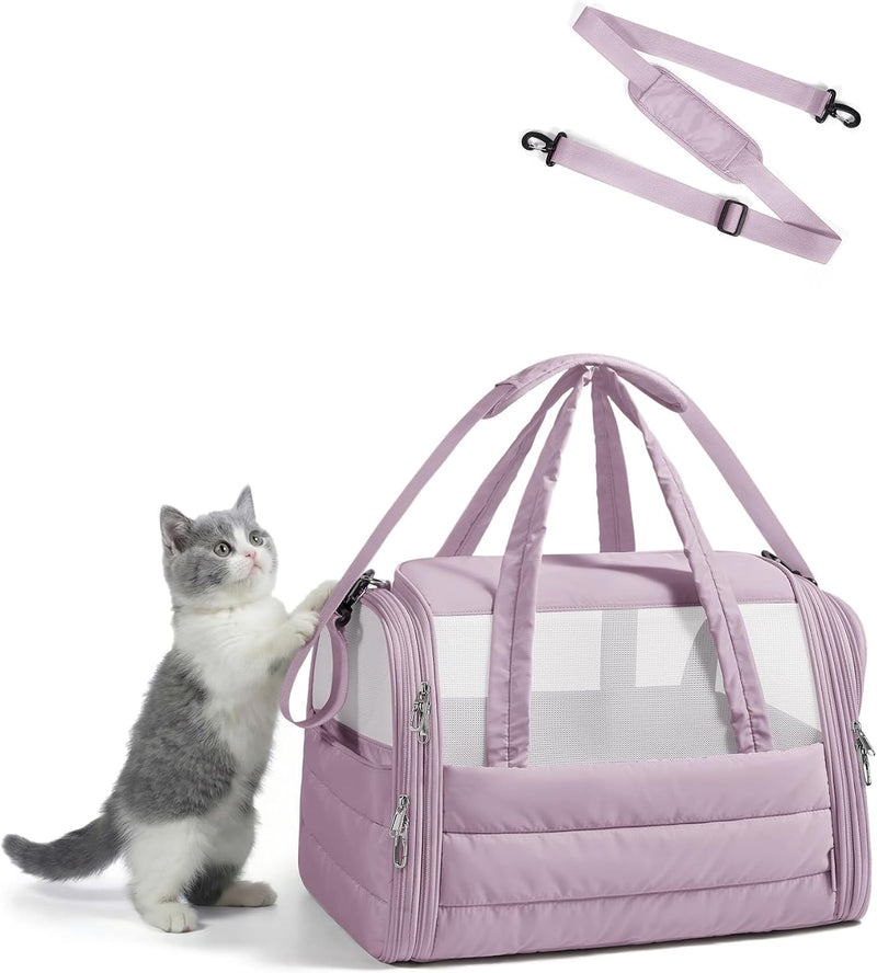 BAGSMART Cat Carrier Soft-Sided Puffy Quilted Collapsible Pet Travel - Mist Purple / 18.1"L x 11.0"W x 11.0"H