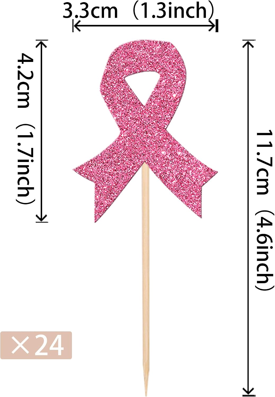 24 PCS Ribbon Breast Cancer Awareness Cupcake Toppers Glitter Pink - Design 5 Pink - image 2