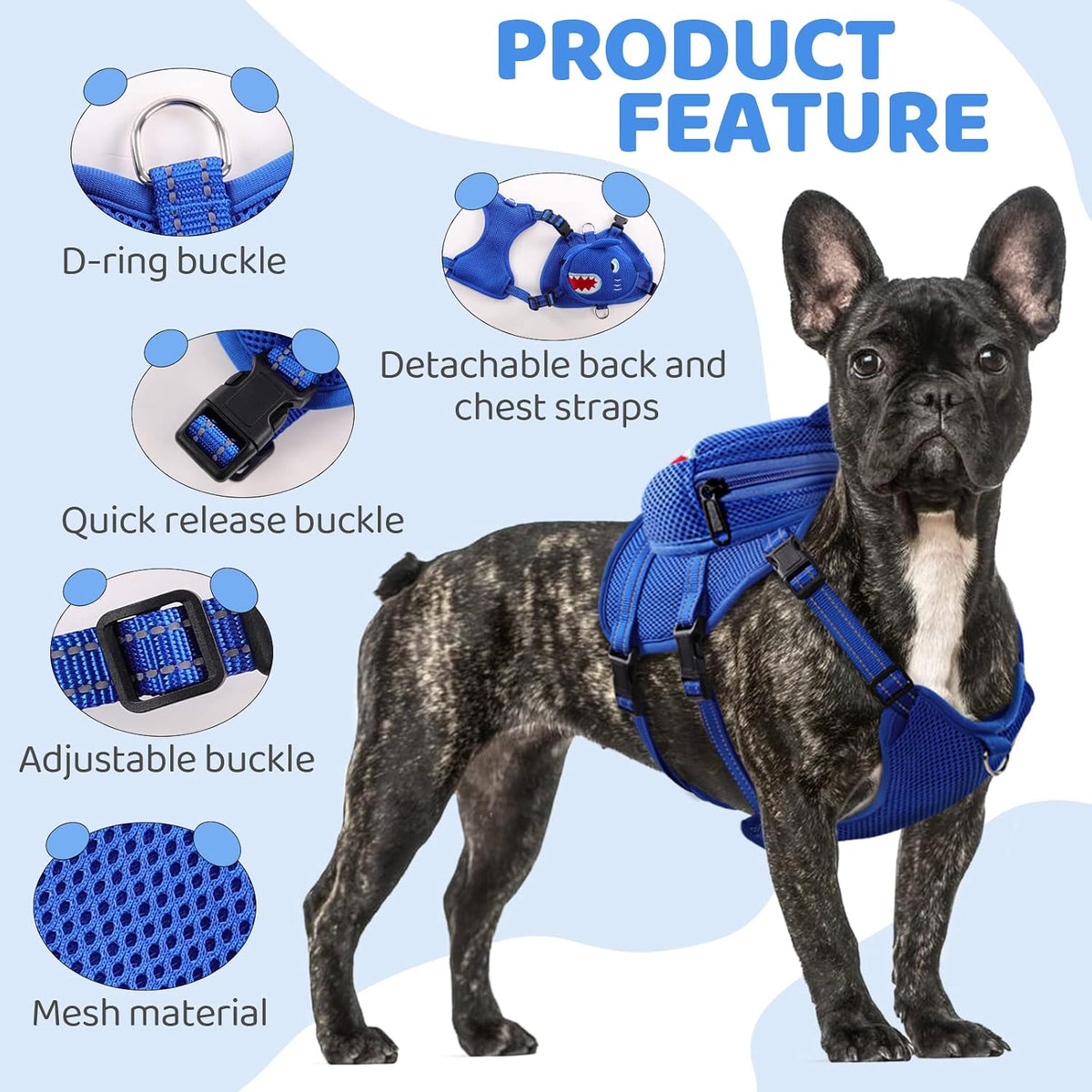 Dog Harness with Backpack - X-Small / Blue Shark - image 2