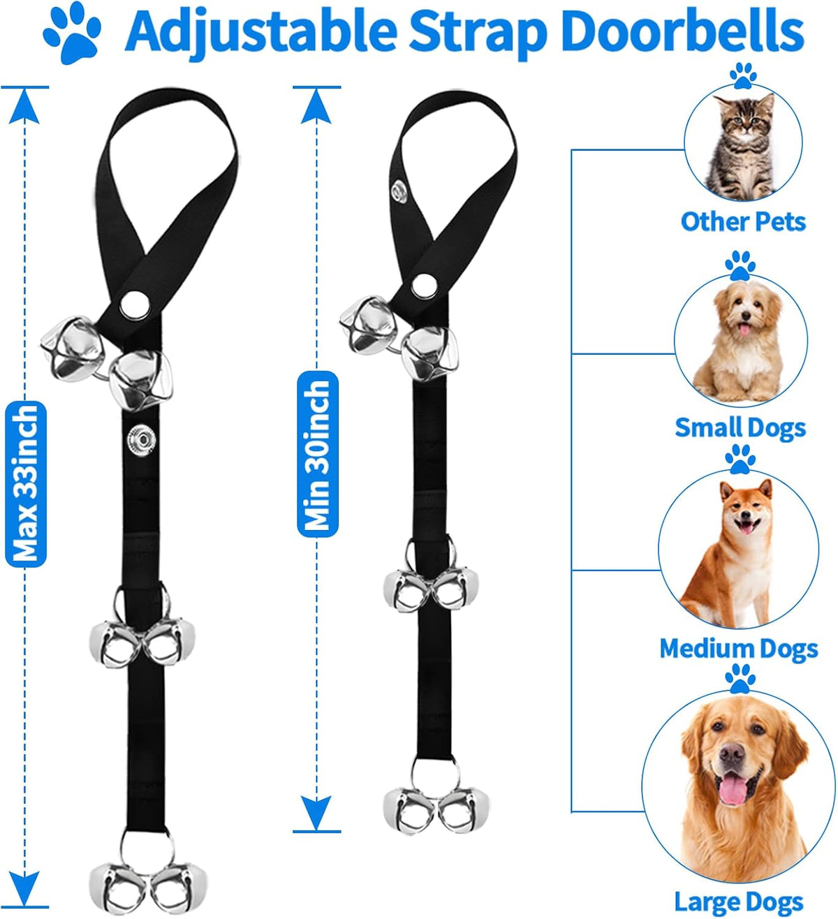 2 Pack Dog Doorbells, Pet Training Bells for Go Outside Potty Training and Communication Device - White & Black - image 4