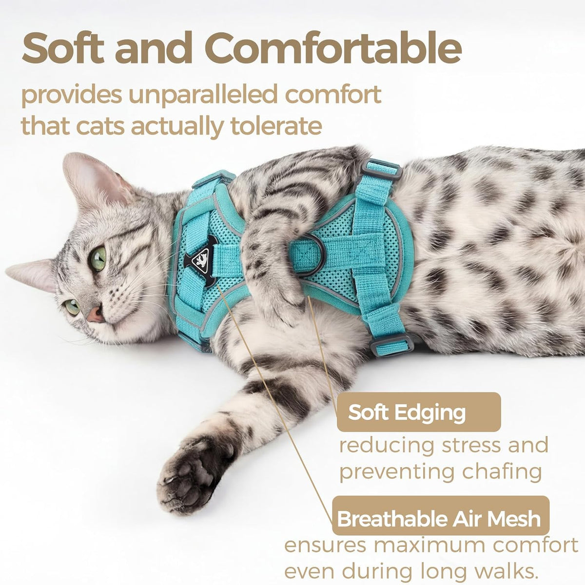 Cat Harness and Leash Set, Escape Proof Cat Vest, XL - Turquoise / Medium - image 3