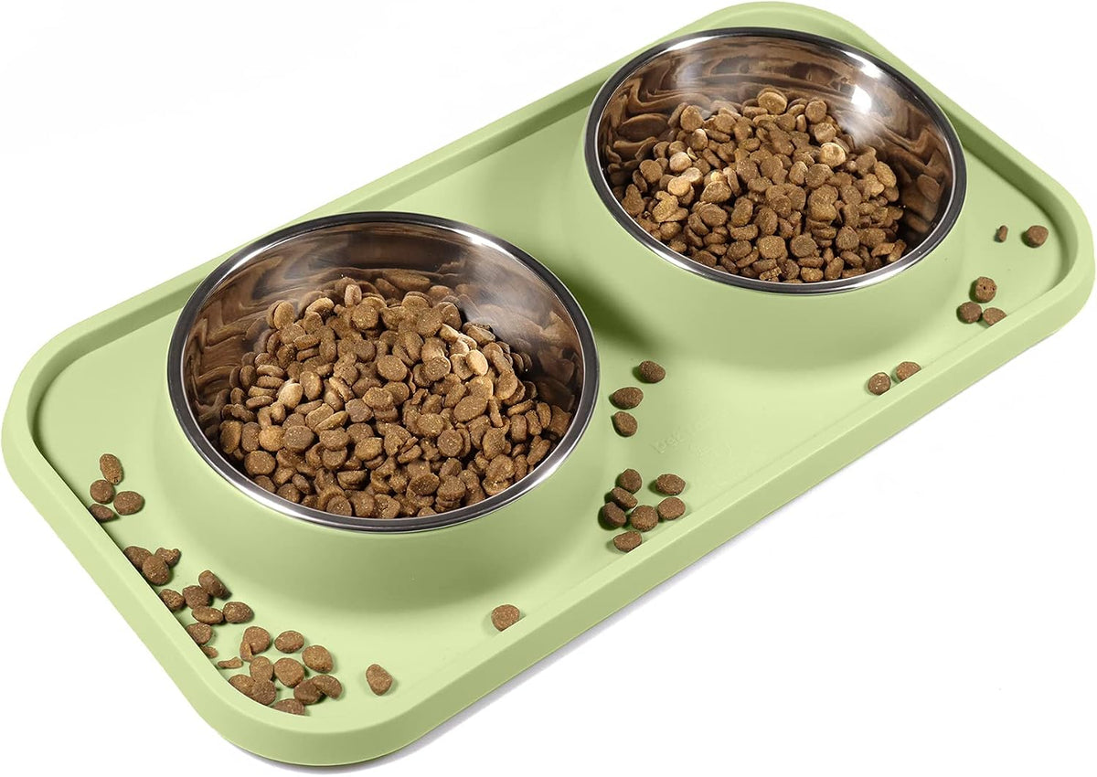 L.D.Dog Cat Food Bowls, Cat Bowls Non-Skid and Non-Spill Silicone Pads with PP Stand, Removable - Olive Green