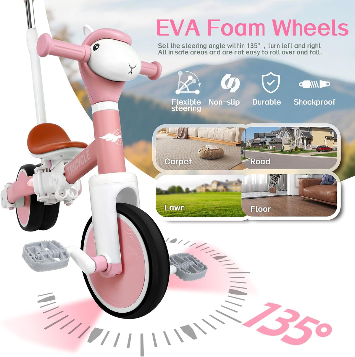 Tricycle for Kids 1-3 Year Olds - Pink - image 3