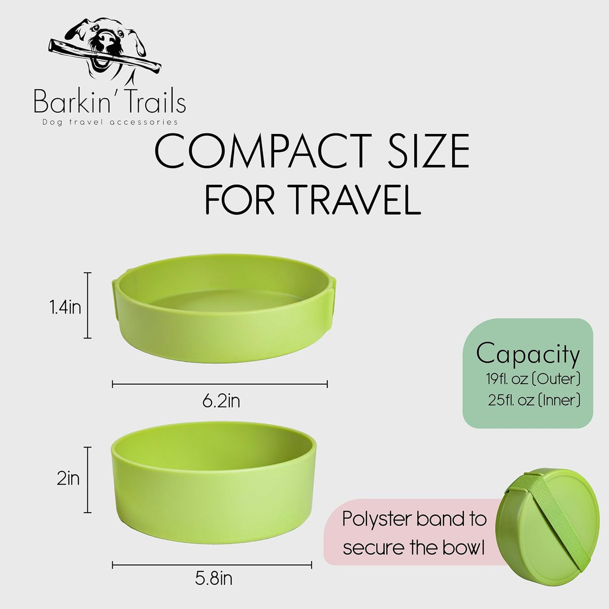 Barkin’ Trails Travel Dog Bowls, Portable Outdoor Water - Matcha - image 2