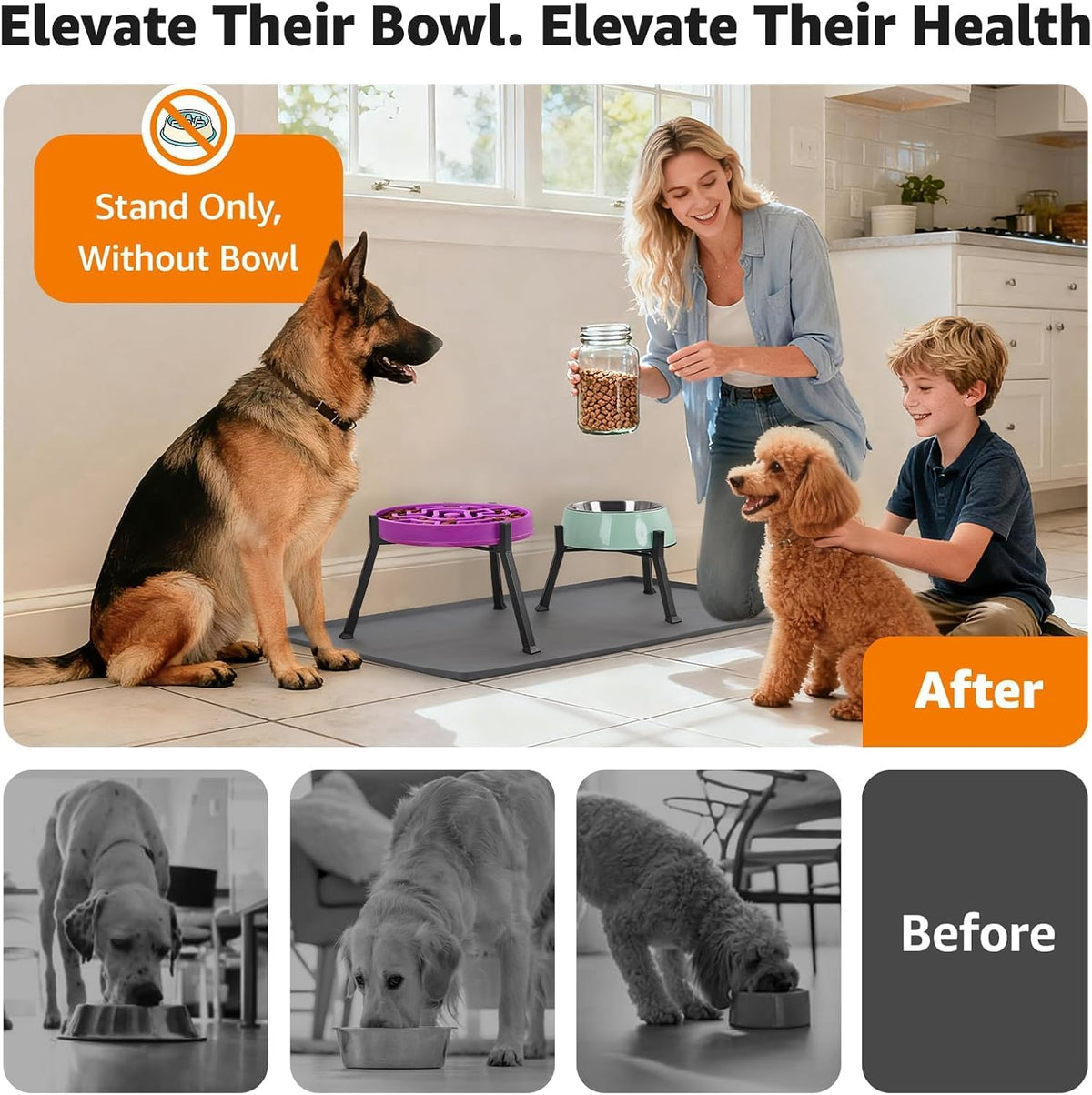 LOOBANI Double Dog Bowl Stand Adjustable 5.9"-8.7" Width for Seniors - Blue / Medium (Fits 5.9"-8.7" Bowls, 1 Pack) - image 2