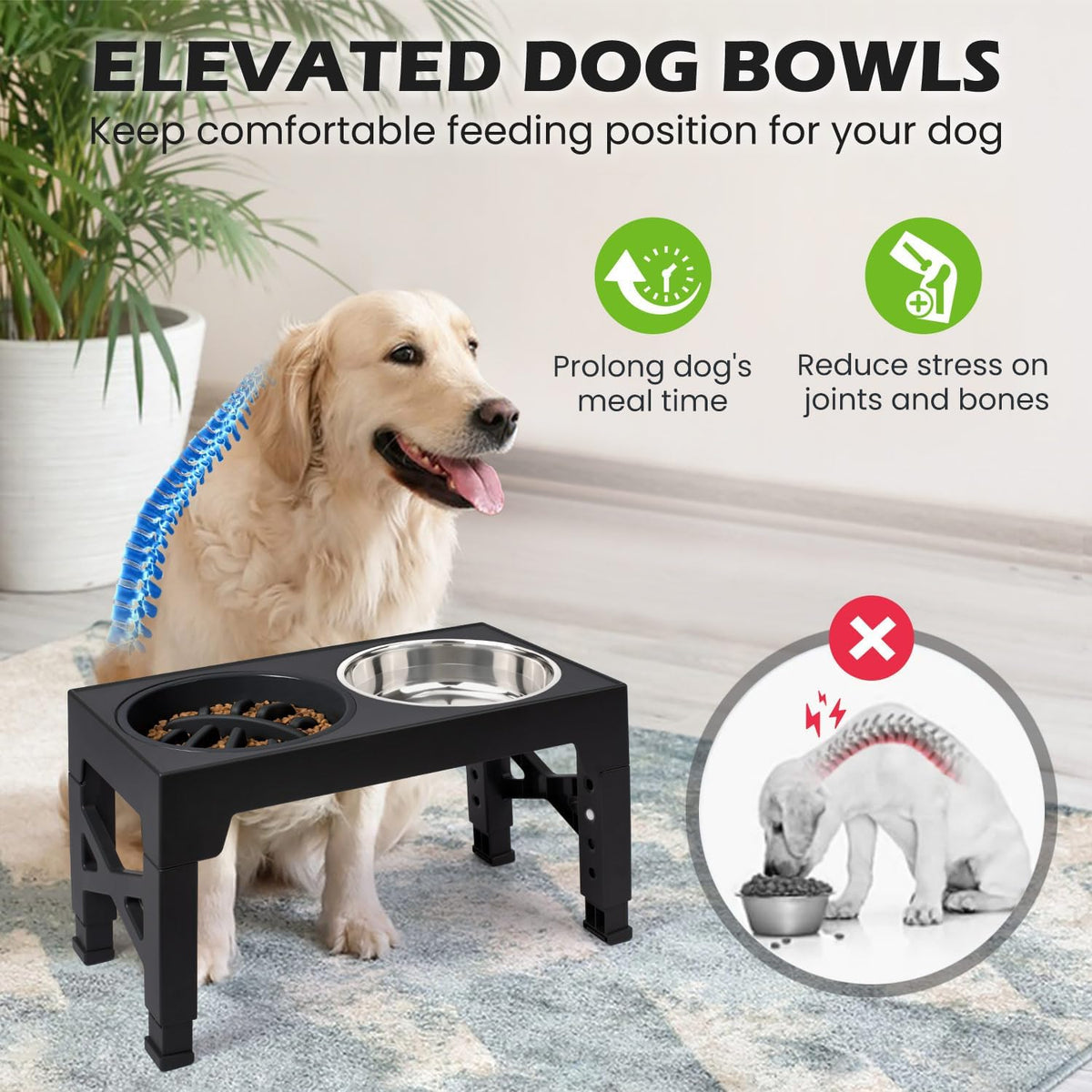 Elevated Dog Bowls with 5 Adjustable Heights Stand – Essentials for Dogs - Black - image 4