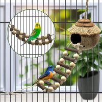 Natural Coconut Hide with Ladder Perches Hanging Bird House Toy - 1pc Coconut Fiber Birds Nest and Swing Toy - image 3
