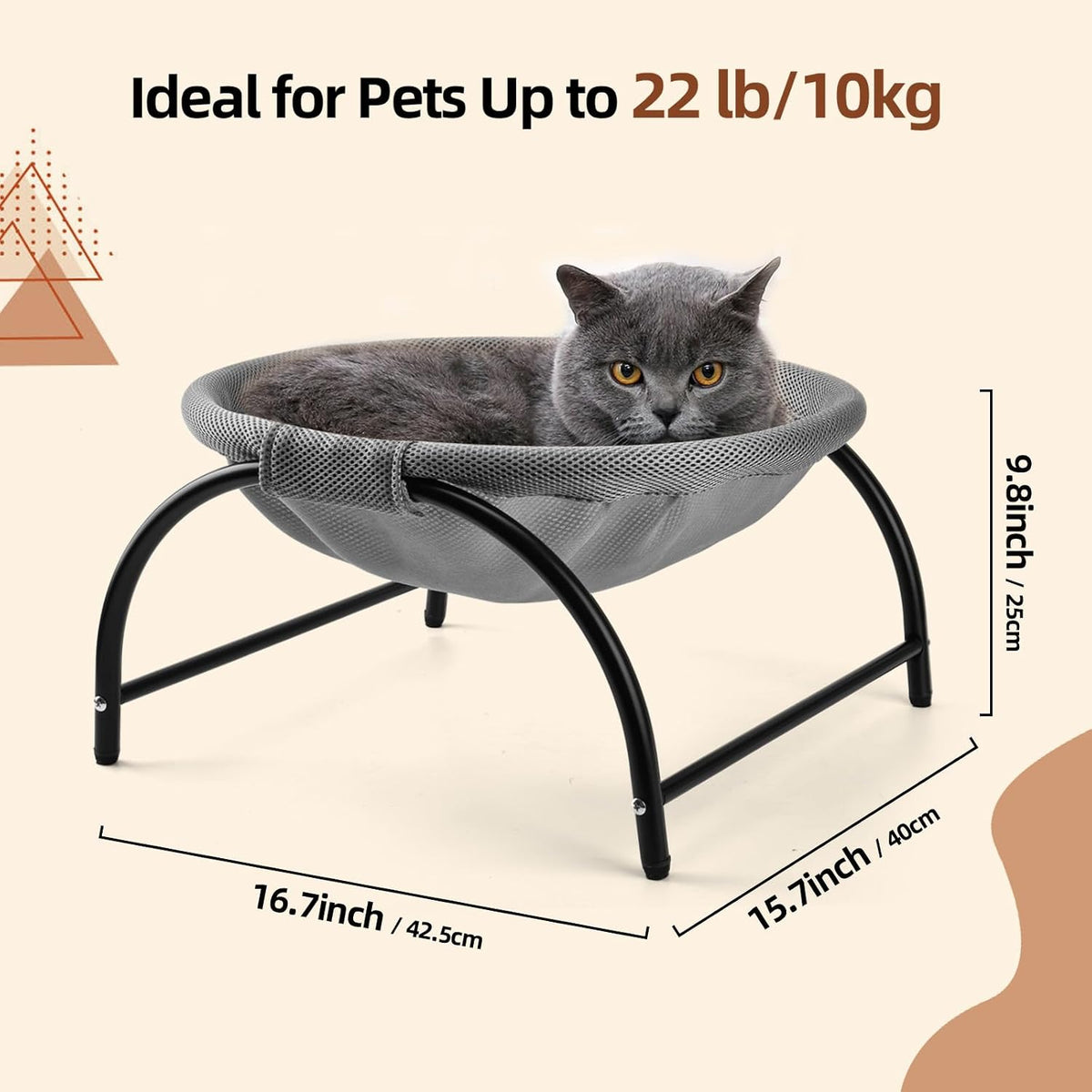 Raised Cat Hammock Bed, Pet Bed for for Indoor Cats - Grey / Mesh - image 2