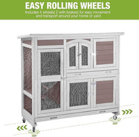 GUTINNEEN Rabbit Hutch Indoor Outdoor Bunny House Guinea Pig Cage on Wheel with Plastic Tray 47inch (Brown)