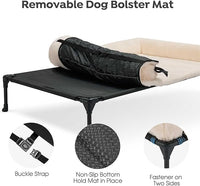 Veehoo Cooling Elevated Dog Bed with Fluffy Plush Bolster Cushion, Indoor Raised Dog Beds for Large Dogs, Soft Pet Sofa Cot with Removable Washable Mat, No-Slip Feet, 32 x 25 inches, Cream White
