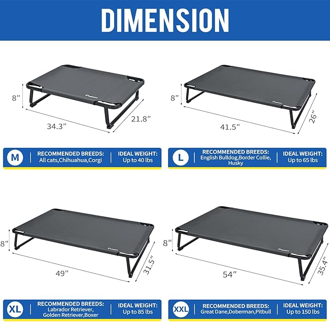 Cooling Elevated Dog Bed, Raised Outdoor Dog Bed Waterproof Pet Beds Cots Stable and Easy Assembly, Teslin Fabric with 1.2mm Thick Iron Frame, Breathable, Ultra-Sturdy，Grey,32 * 25.2 * 7.1