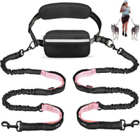 Uppetly Hands Free Dog Running Leash with Waist Belt - 2 dogs/Baby Pink / Medium